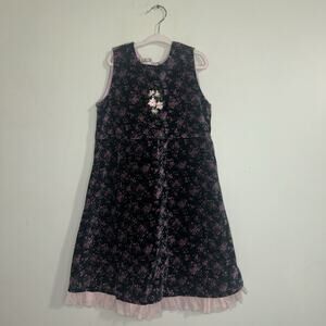 Vintage Cornelloki Toddler Girl Size 5/6 Sleeveless Floral Pink Suede Bow Dress